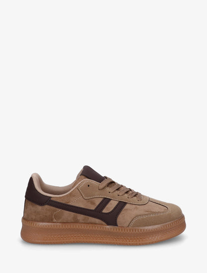 Baskets effet nubuck à empiècement graphique - Taupe - 1