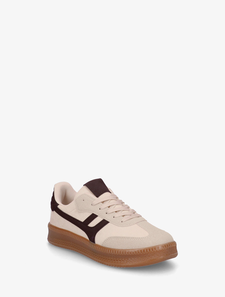 Baskets effet nubuck à empiècement graphique - Beige - 2