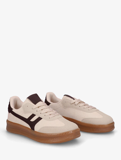 Baskets effet nubuck à empiècement graphique - Beige - 4