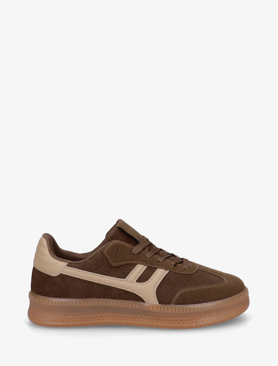Baskets effet nubuck à empiècement graphique - Kaki foncé - 1