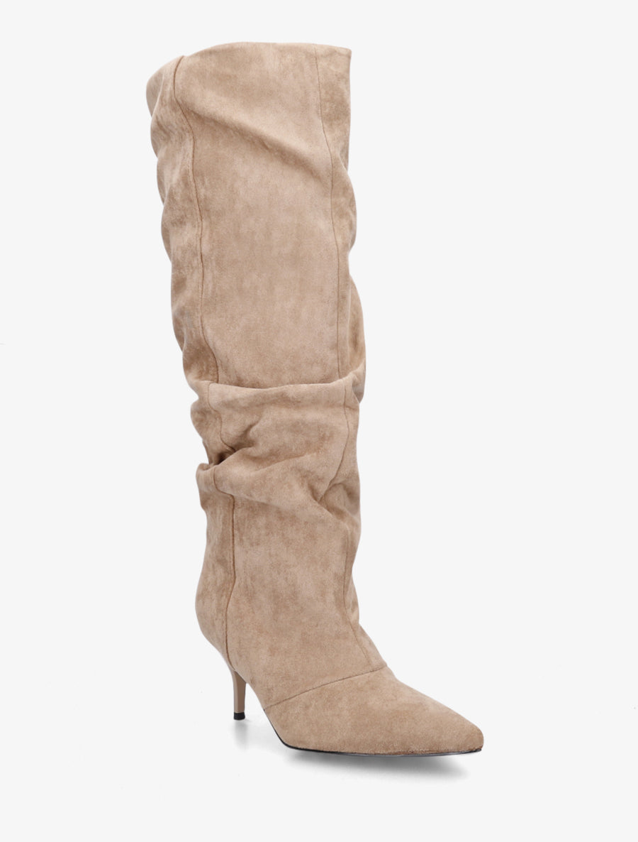 Bottes en suédine effet froncé à bouts pointus - Taupe - 2