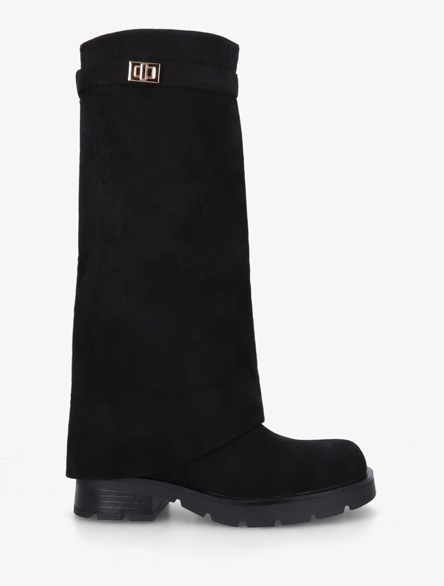 Bottes renversées en suédine - Noir - 1