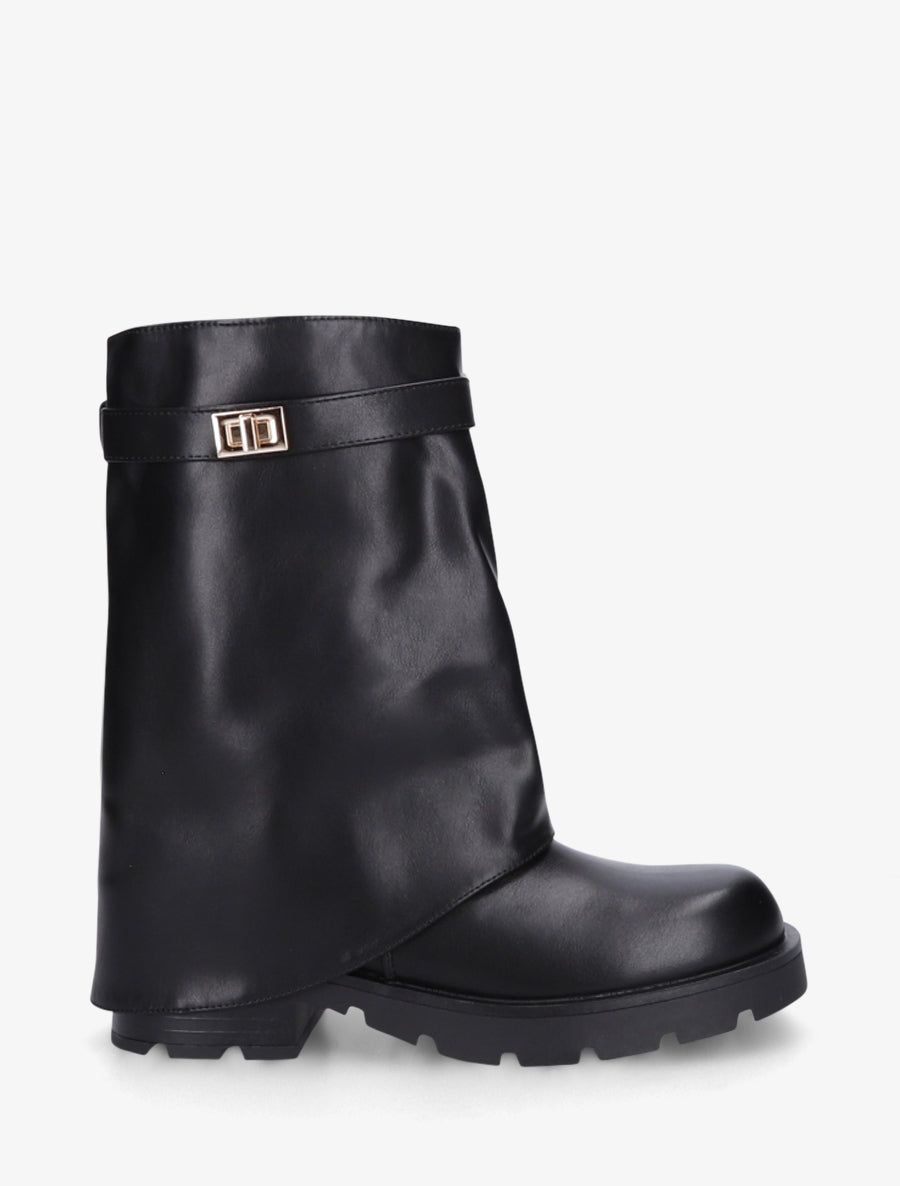 Bottines renversées à sangle et bijou - Noir - 1