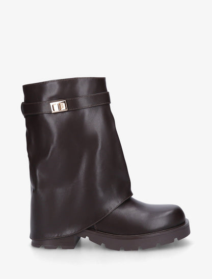 Bottines renversées à sangle et bijou - Chocolat - 1