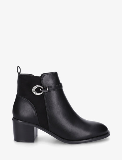 Bottines bimatière à boucle strassée - Noir - 1
