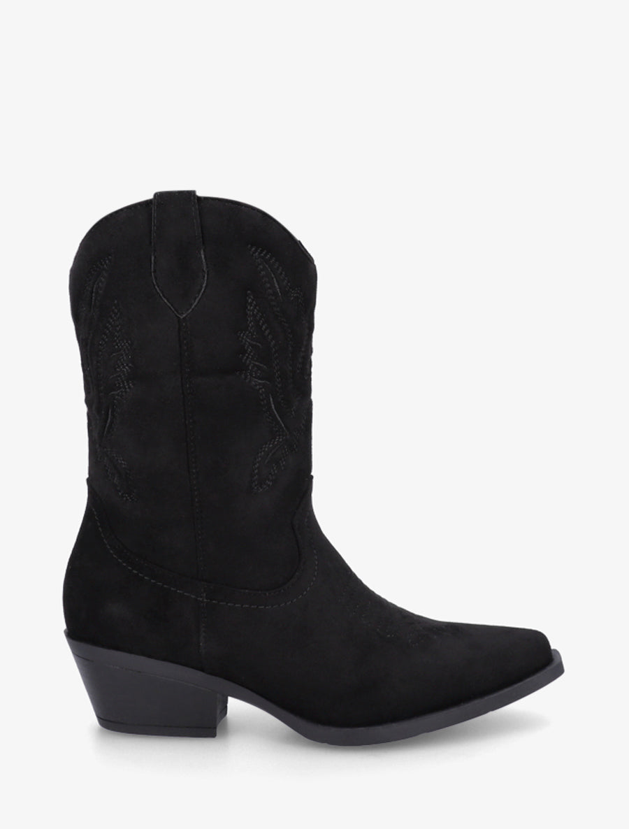Bottines style santiags en suédine - Noir - 1