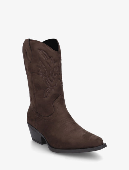 Bottines style santiags en suédine - Marron - 2