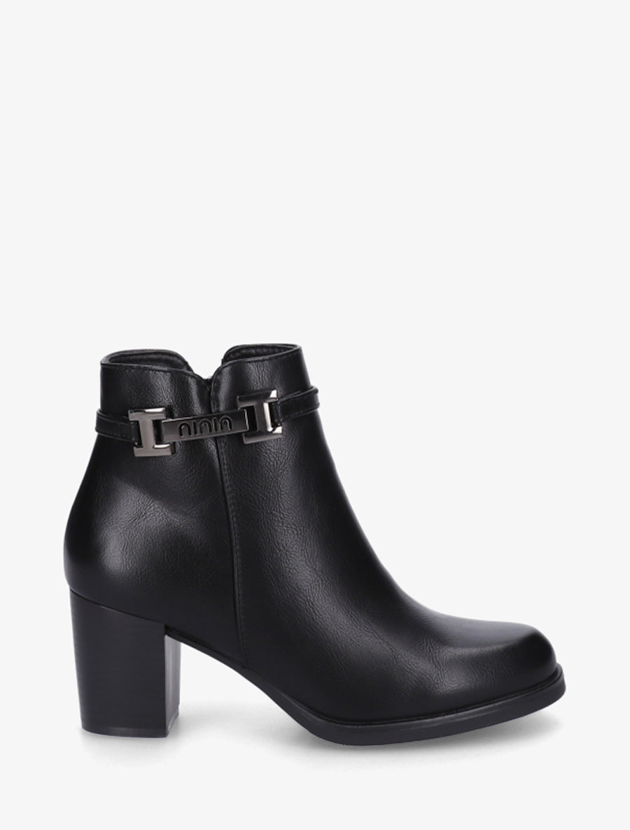 Bottines en simili à sangle décorative - Noir - 1
