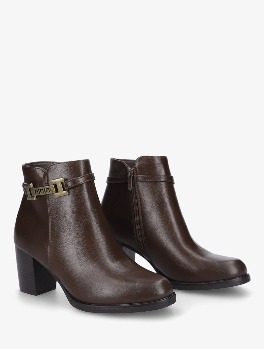 Bottines en simili à sangle décorative - Marron - 4