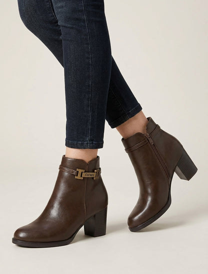 Enkelboots van imitatieleer met decoratieve riem - Bruin