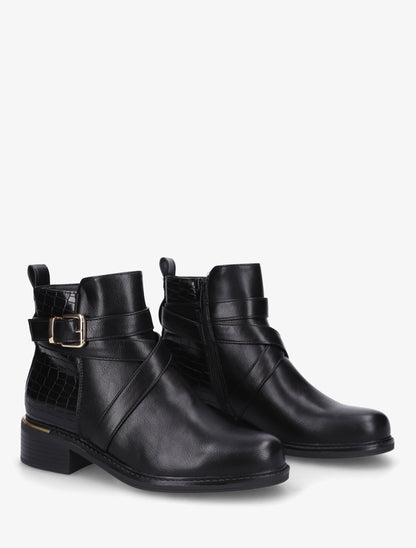 Bottines imprimé croco à sangles croisées - Noir - 4