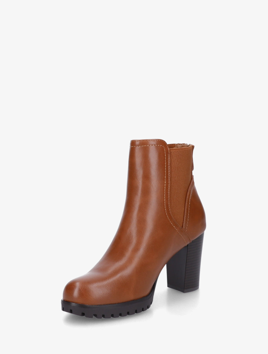 Bottines à talon haut et semelle crantée en simili - Camel - 3