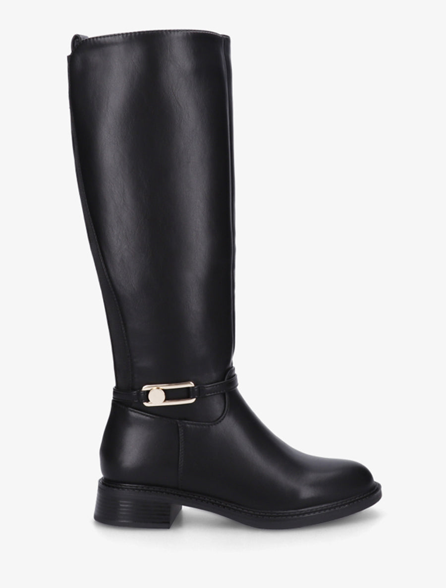 Bottes élastiquées en simili - Noir - 1