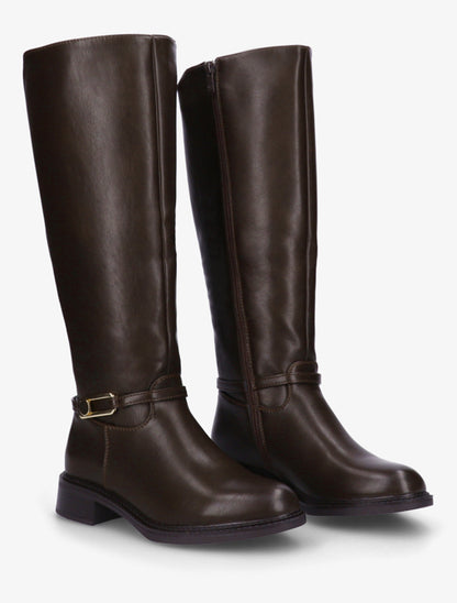 Bottes élastiquées en simili - Marron - 4