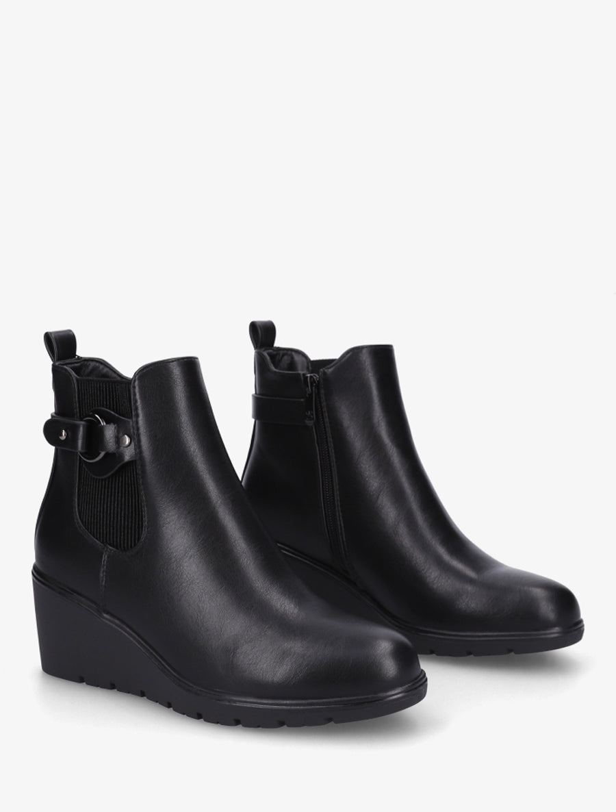 Bottines compensées en simili à boucle ronde - Noir - 4