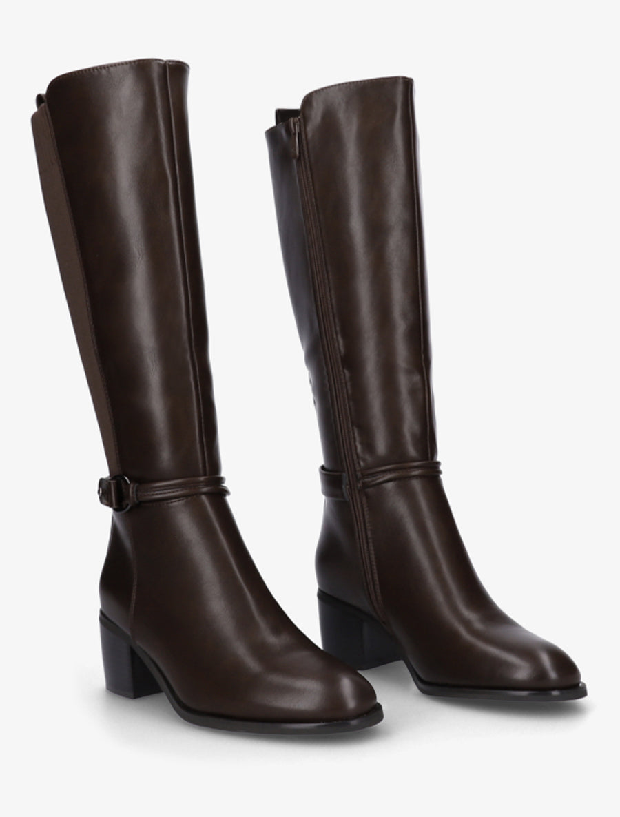 Bottes en simili et tissu à boucle ronde - Marron - 4