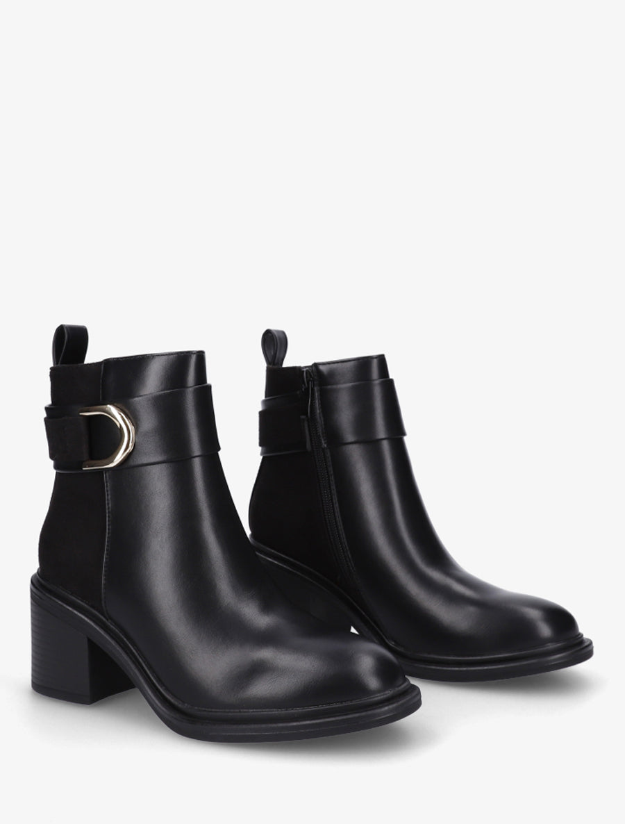 Bottines bimatière à talon bloc - Noir - 4