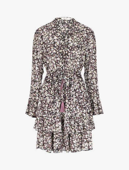 Robe patineuse volantée et satinée - Noir - 4