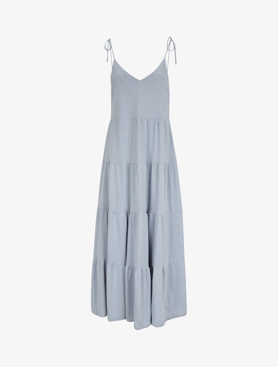 Robe longue unie évasée - Bleu - 1