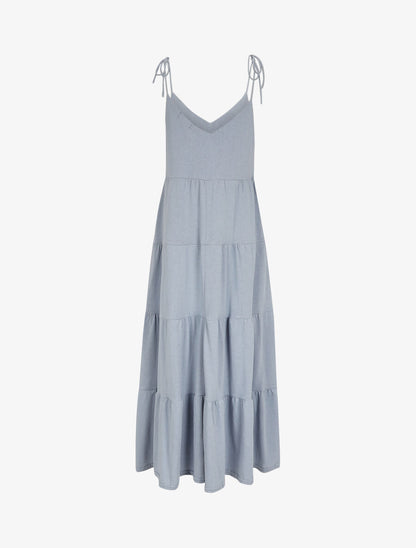 Robe longue unie évasée - Bleu - 2