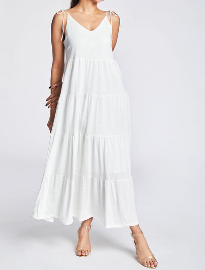 Robe longue unie évasée - Blanc - 4