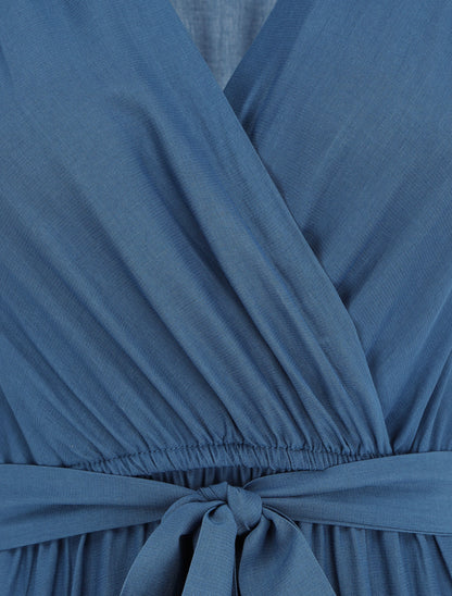 Robe longue unie évasée - Bleu - 3
