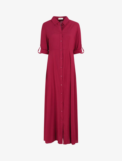 Robe chemise longue unie - Bordeaux - 1