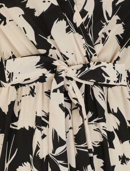 Robe longue imprimé fleurs abstraites - Noir/beige - 3