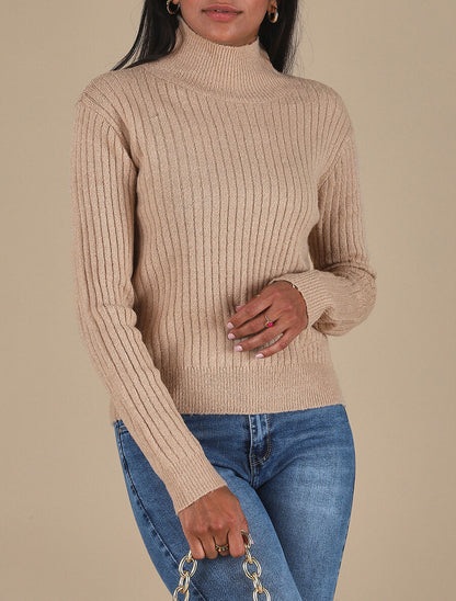 Pull en laine mélangée à col roulé - Beige - 4
