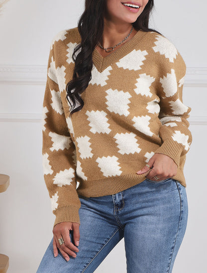 Pull en laine mélangée à motif graphique - Camel - 4