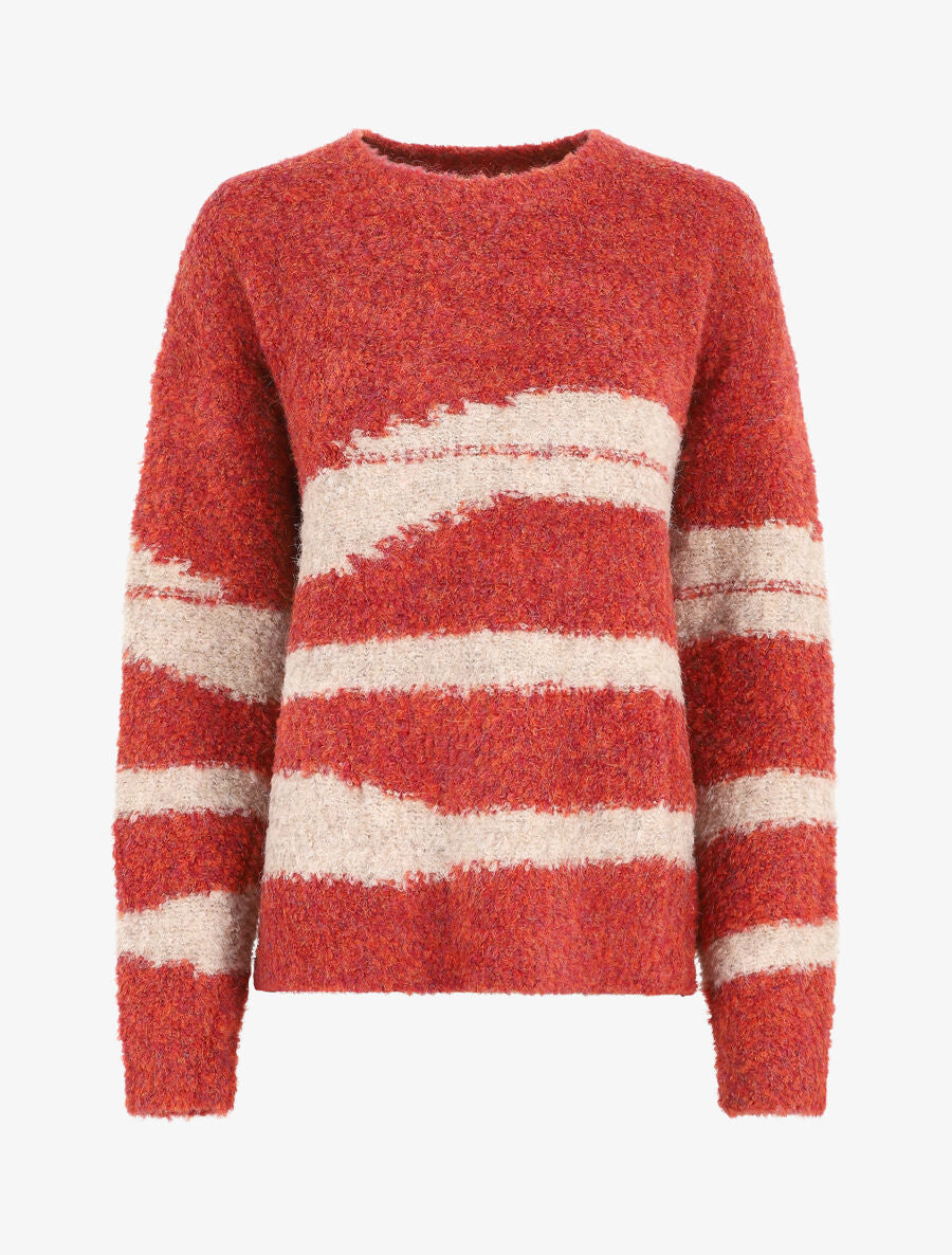Pull duveteux à motif rayures - Rouge - 2