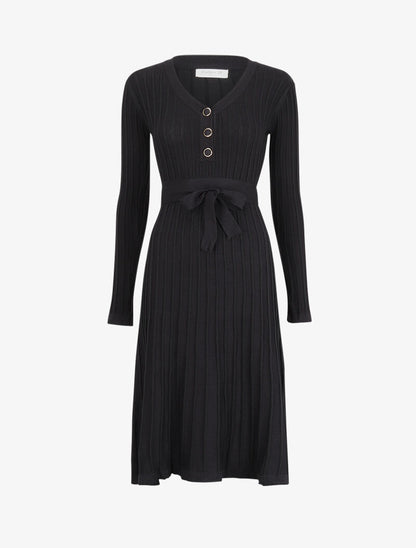 Robe pull côtelée coupe patineuse - Noir - 1