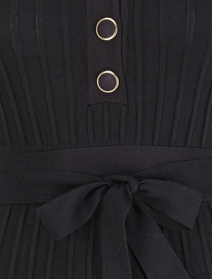Robe pull côtelée coupe patineuse - Noir - 3