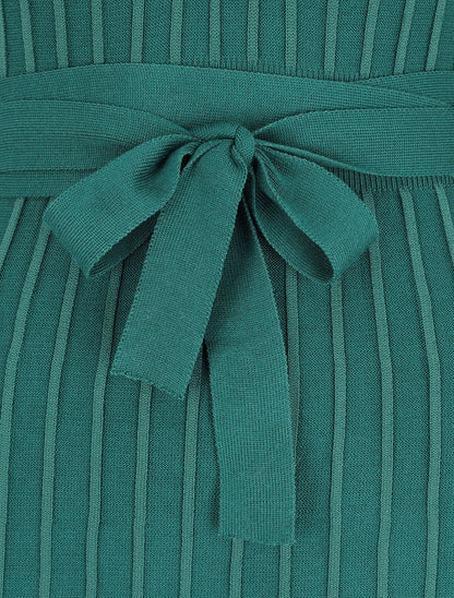 Robe pull côtelée coupe patineuse - Vert sapin - 3