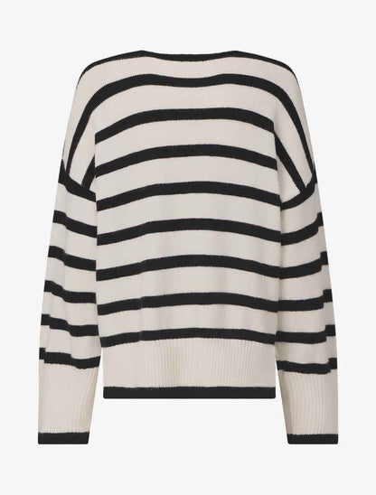 Pull ample rayé à col V - Noir - 2