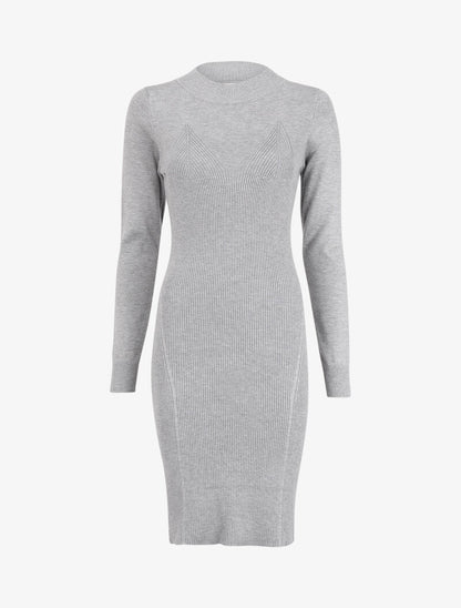 Robe pull côtelée à motifs triangles sur la poitrine - Gris - 1