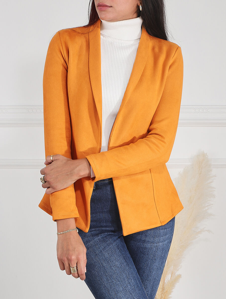 Blazer ajustée en suédine - Moutarde - 4