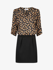 Robe droite à fleurs bi-matière - Jaune - 5