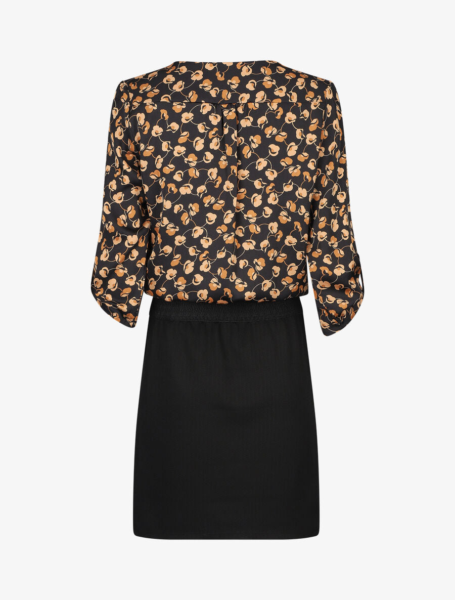Robe droite à fleurs bi-matière - Jaune - 2