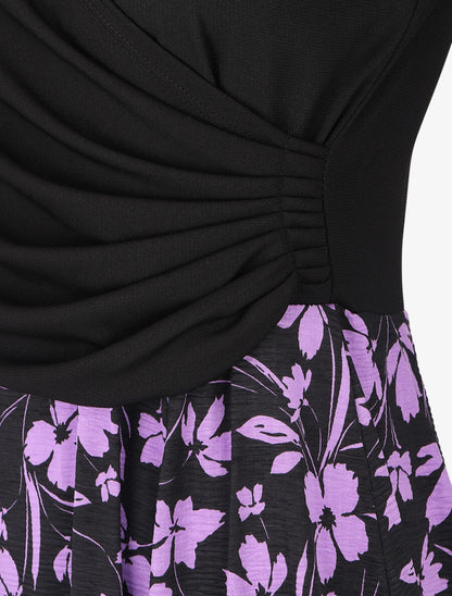 Robe patineuse drapée et fleuri - Violet - 3