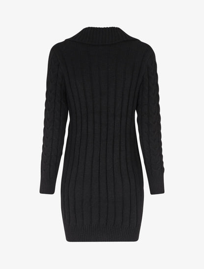 Robe pull courte à col châle - Noir - 2