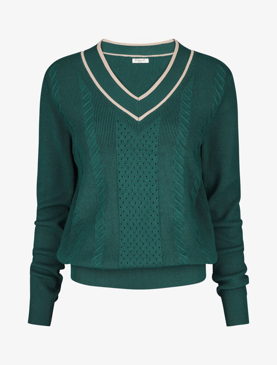 Pull à col V irisé - Vert sapin - 1
