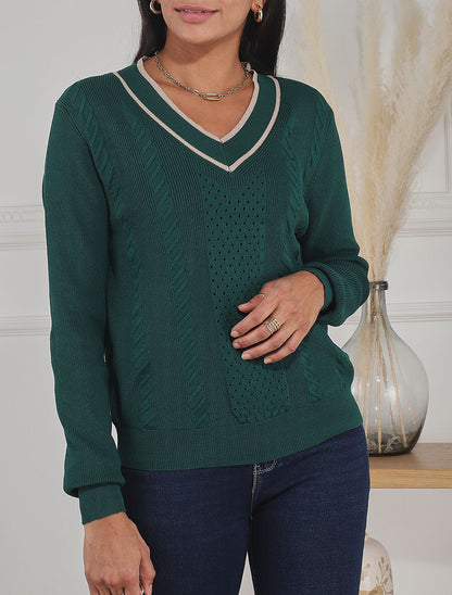Pull à col V irisé - Vert sapin - 4