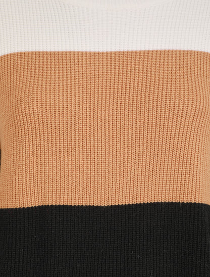 Pull oversize grandes rayures - Camel/noir - 3