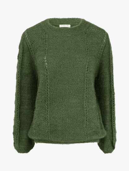 Pull en maille duveteuse ajourée et irisée - Kaki - 1