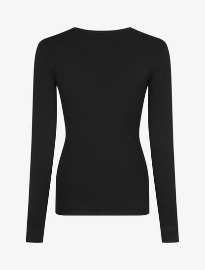 Pull fin en laine mélangée à col V - Noir - 2