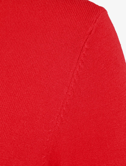 Pull fin en laine mélangée à col V - Rouge - 3