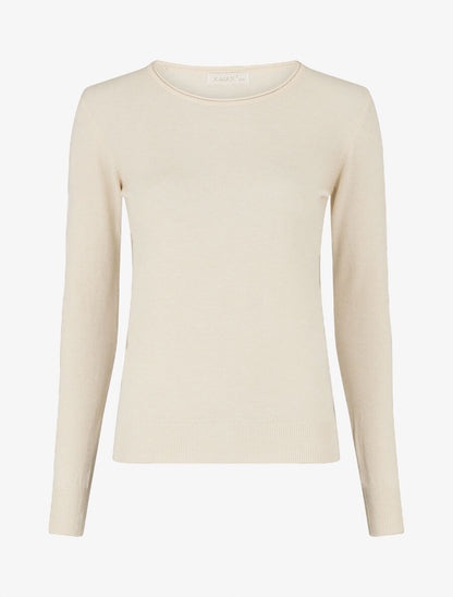 Pull fin en cachemire mélangée à col rond - Beige - 4