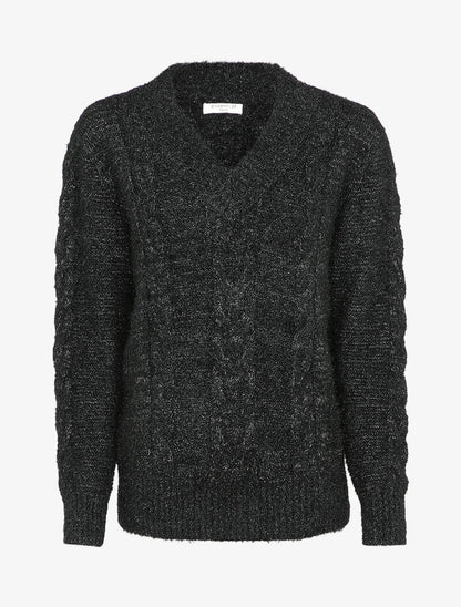 Pull en maille duveteuse tressée - Noir - 3