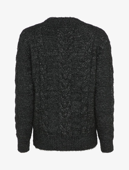 Pull en maille duveteuse tressée - Noir - 2